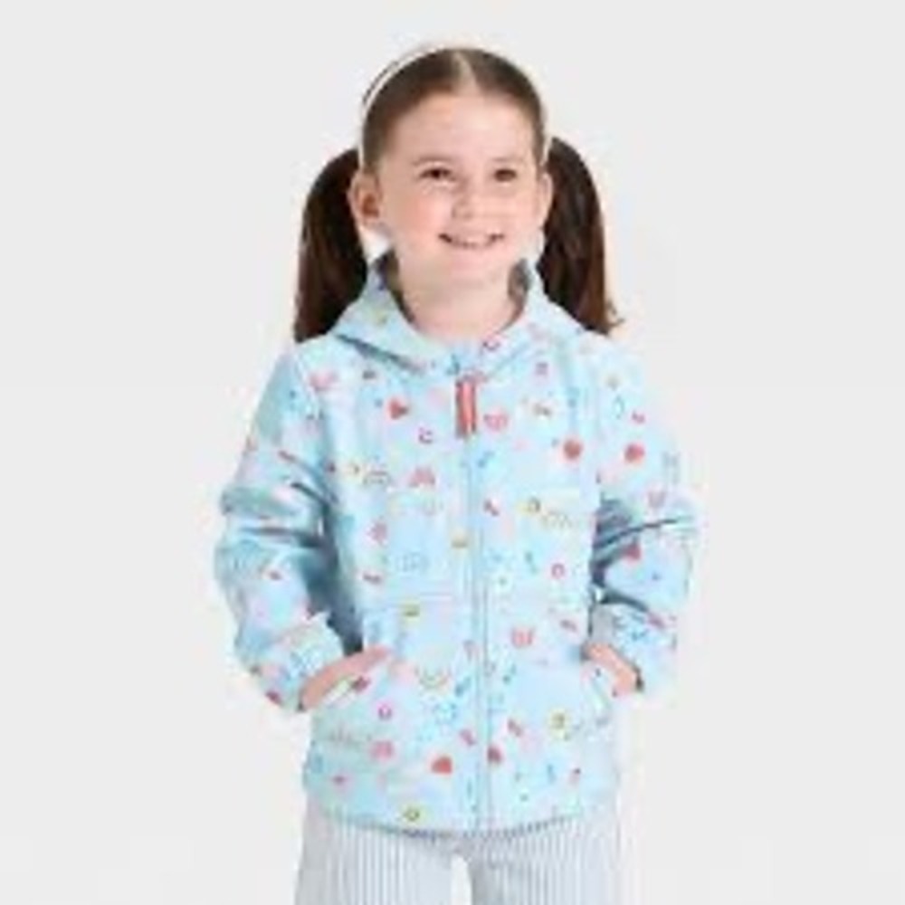 Cat & Jack Baby Girls 12M Rainbow Smiley Softshell Jacket Light Blue NWT